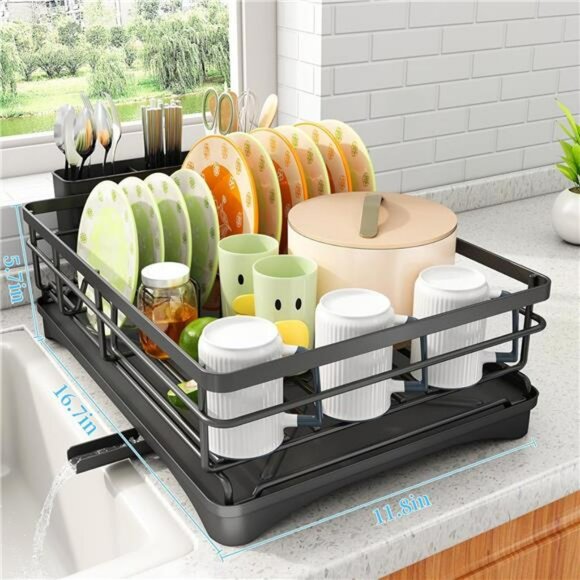 Stainless Steel Dish Drying Rack Large Kitchen Counter Drainer with Holder - Picture 2 of 7